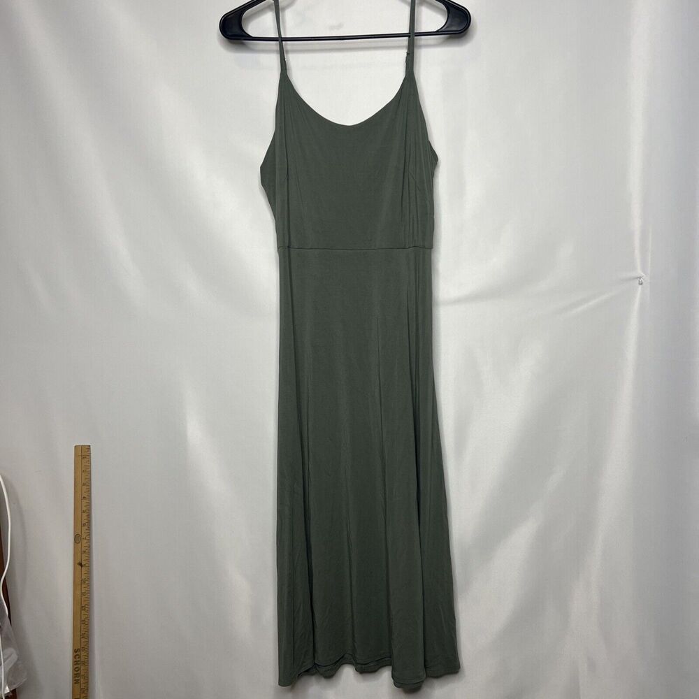 Loft 8 Spaghetti Strap Olive Green Midi Dress Sleeveless Side Zip Stretchy Back
